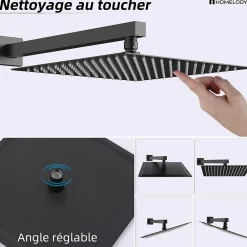 Homelody Colonne de Douche Encastrée Noir Système de Douche Thermostat en Laiton avec Tête de Douche Carrée 30x30CM