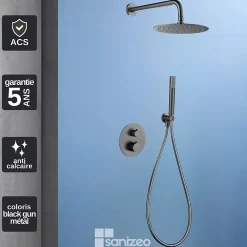 Colonne De Douche Encastrable|Imex Colonne de Douche Encastrée Thermostatique Anti-Calcaire Black Gun Métal GENOVA GTG053/BGM