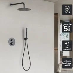 Colonne De Douche Encastrable|Imex Colonne de Douche Encastrée Thermostatique Anti-Calcaire Black Gun Métal NAPOLES GTN047/BGM