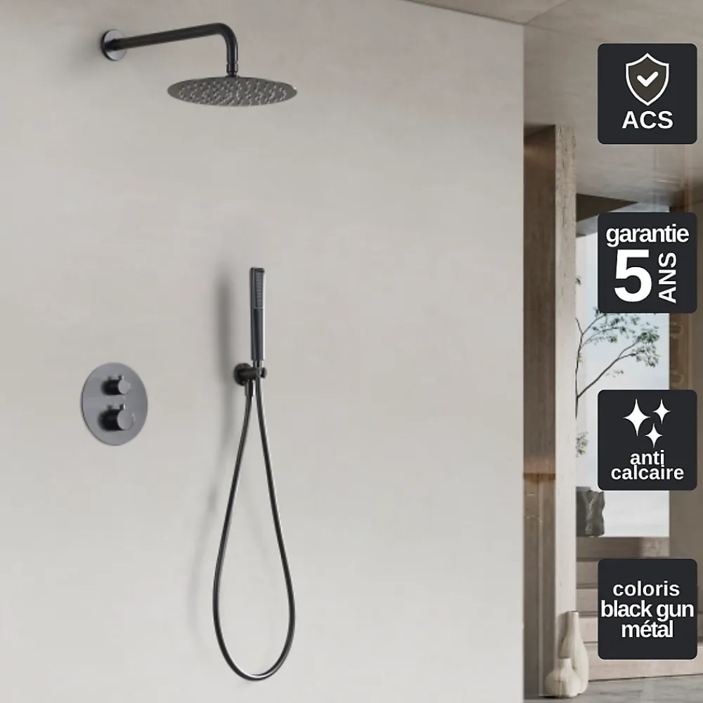 Colonne De Douche Encastrable|Imex Colonne de Douche Encastrée Thermostatique Anti-Calcaire Black Gun Métal NAPOLES GTN047/BGM