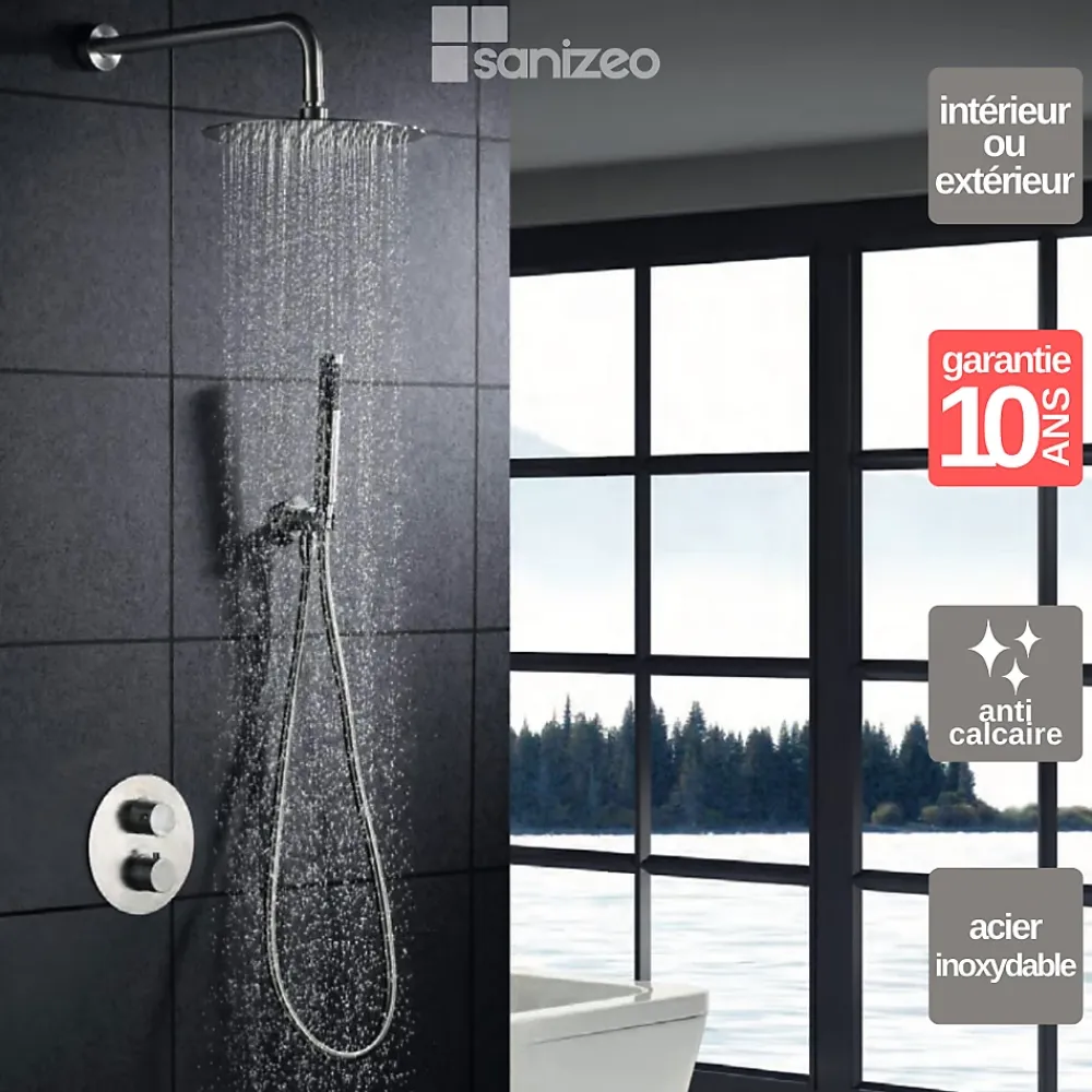 Imex Colonne de Douche Encastrée Thermostatique Acier Inoxydable Intérieur / Extérieur MOSCU GTK034