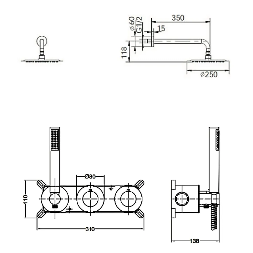 Colonne De Douche Encastrable|Imex Colonne de Douche Encastrée Thermostatique Anti-Calcaire Or Rose Cuivré ASSEN GTA052/ORC