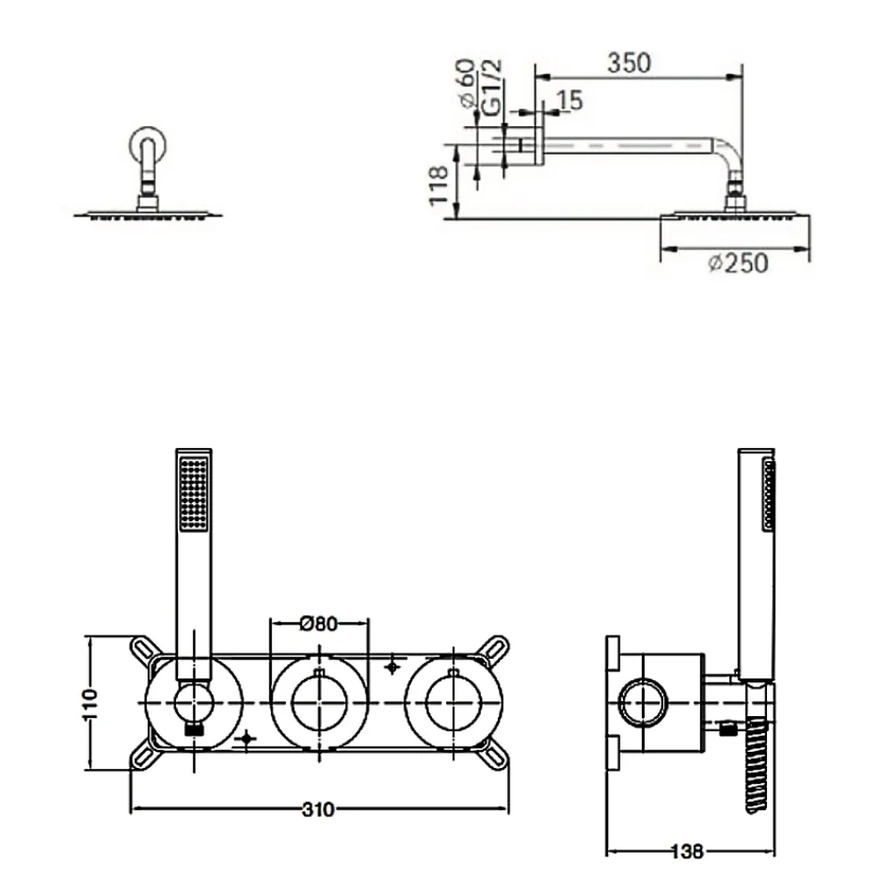Colonne De Douche Encastrable|Imex Colonne de Douche Encastrée Thermostatique Anti-Calcaire Or Rose Cuivré ASSEN GTA052/ORC