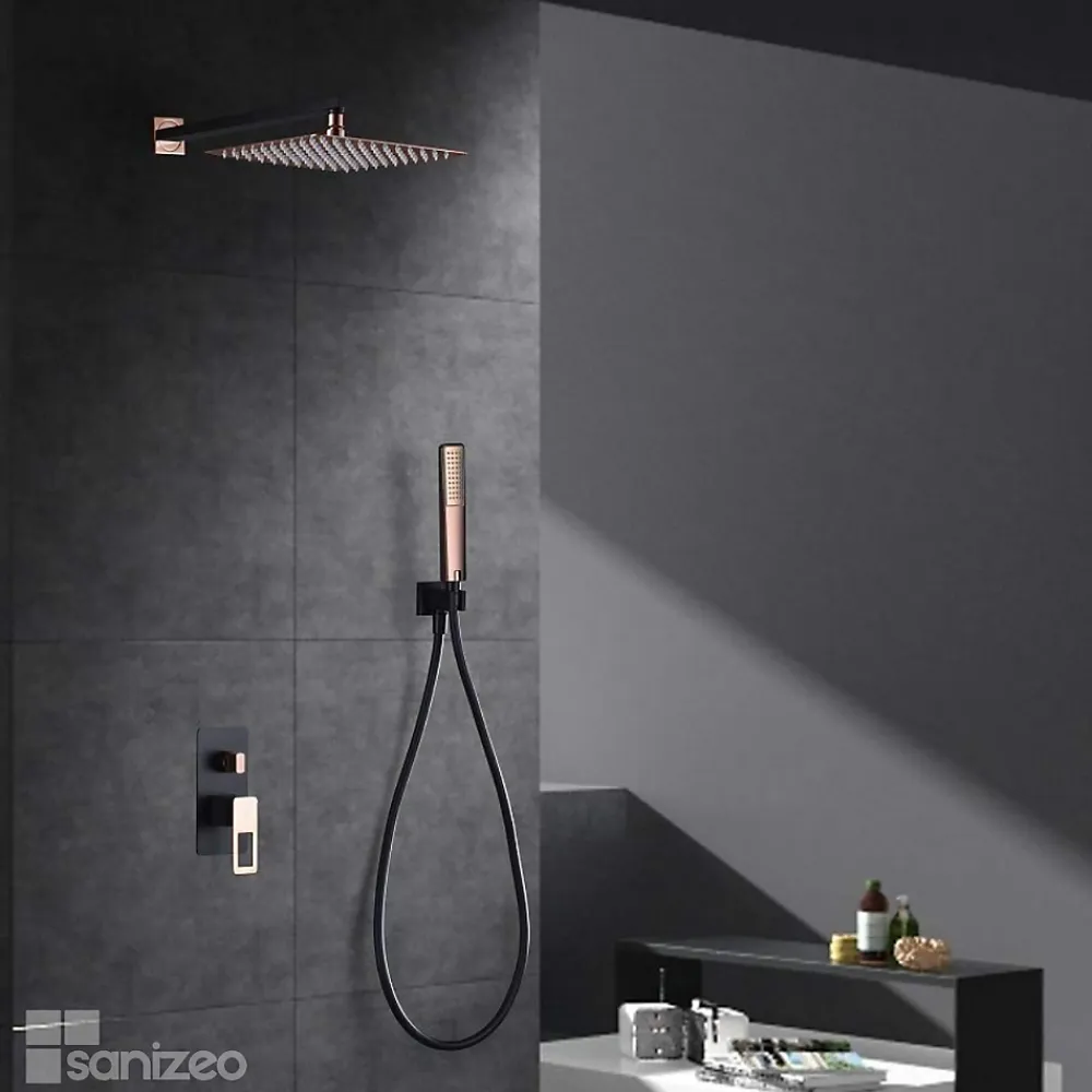Imex Colonne de Douche Encastrée Anti-Calcaire Noir Mat et Or Rose Cuivré SUECIA BDC032-6NOR