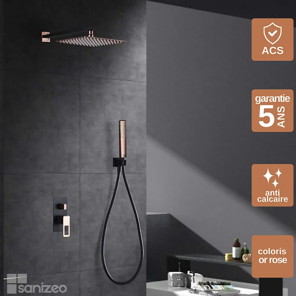 Imex Colonne de Douche Encastrée Anti-Calcaire Noir Mat et Or Rose Cuivré SUECIA BDC032-6NOR