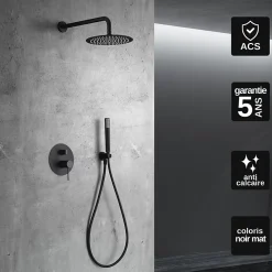 Colonne De Douche Encastrable|Imex Colonne de Douche Encastrée Anti-Calcaire Noir Mat LINE GPD038/NG
