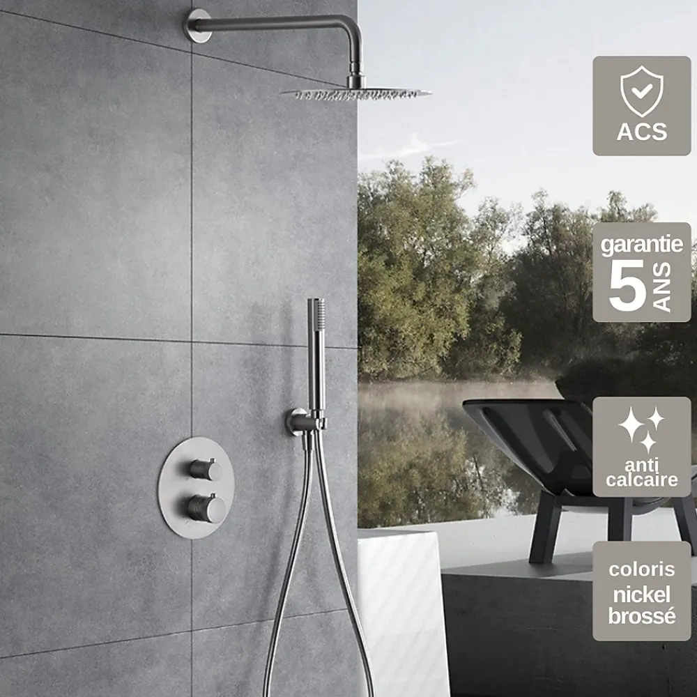 Colonne De Douche Encastrable|Imex Colonne de Douche Encastrée Thermostatique Anti-Calcaire Nickel Brossé MONZA GTD038/NQ