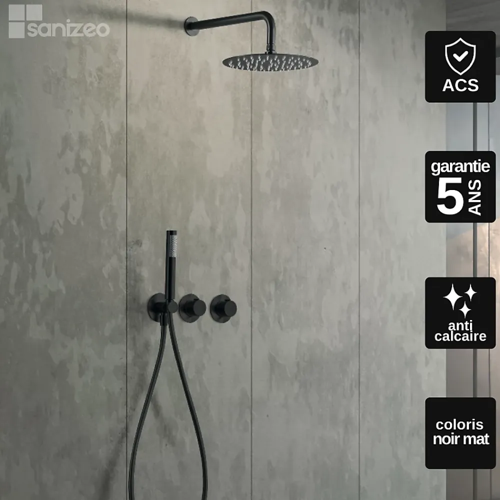 Imex Colonne de Douche Encastrée Thermostatique Anti-Calcaire Noir Mat ASSEN GTA052/NG