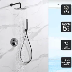 Imex Colonne de Douche Encastrée Thermostatique Anti-Calcaire Black Gun Métal MONZA GTM039/BGM