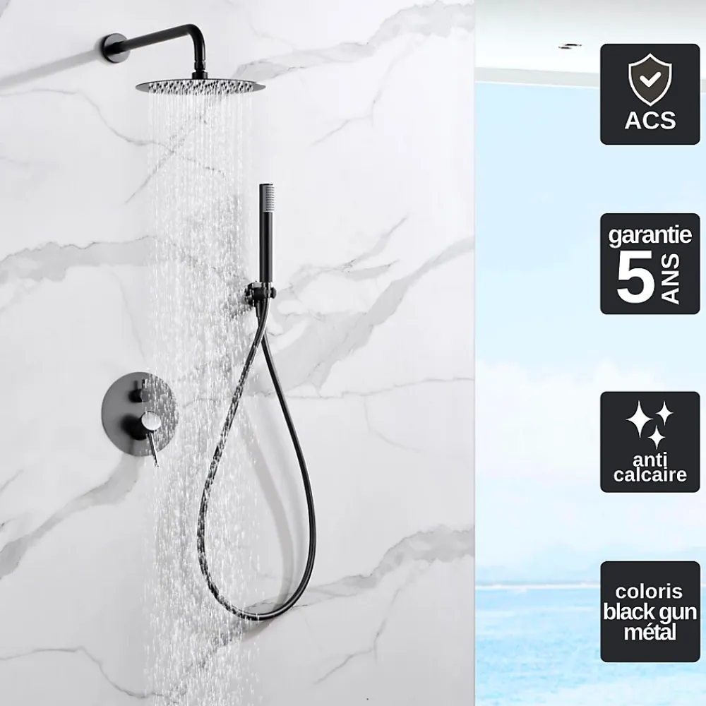 Imex Colonne de Douche Encastrée Thermostatique Anti-Calcaire Black Gun Métal MONZA GTM039/BGM