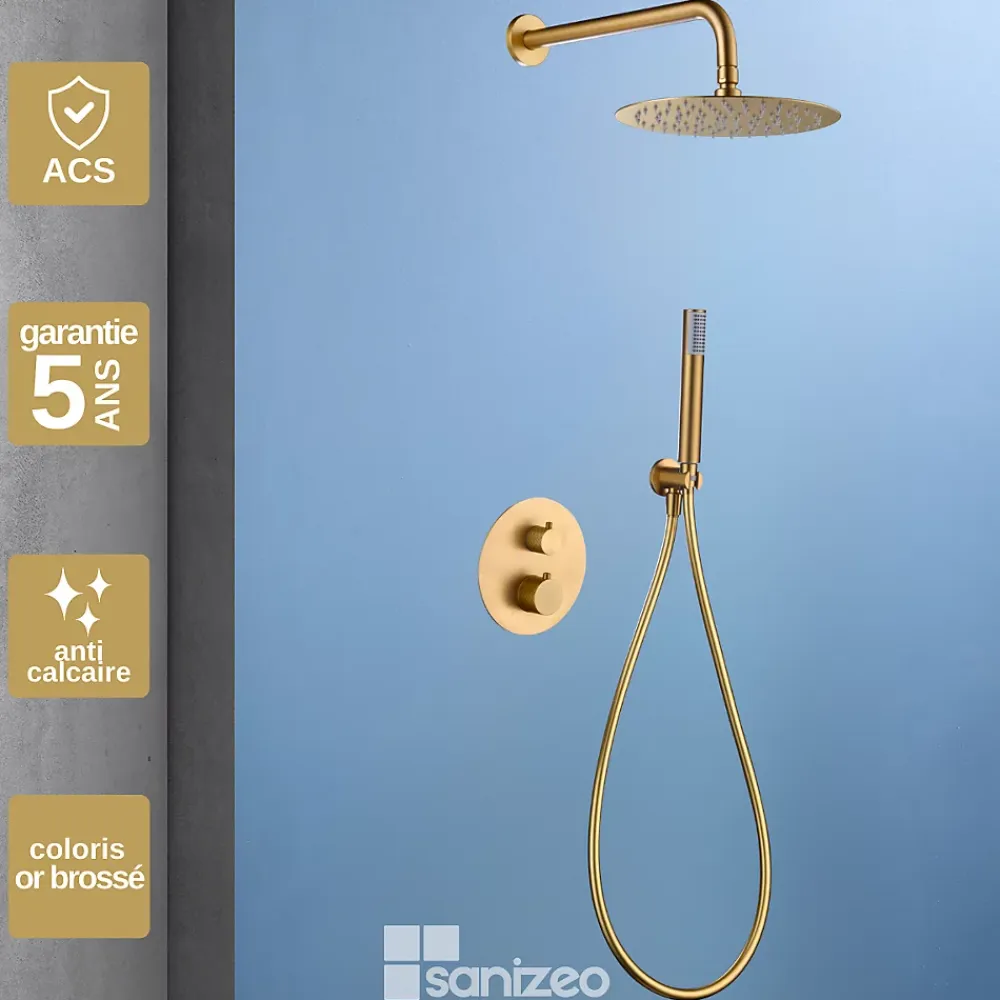 Colonne De Douche Encastrable|Imex Colonne de Douche Encastrée Thermostatique Anti-Calcaire Or Brossé GENOVA GTG053/OC