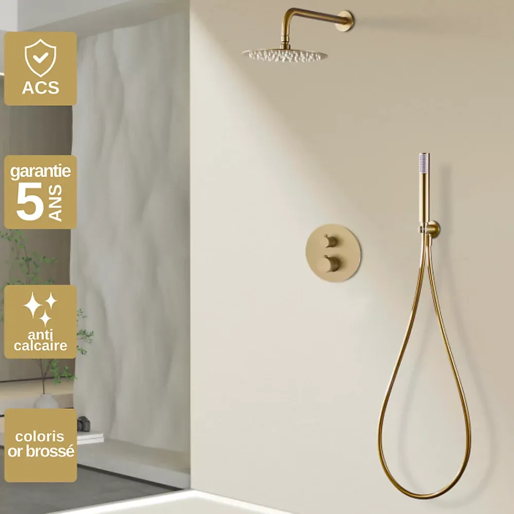 Imex Colonne de Douche Encastrée Thermostatique Anti-Calcaire Or Brossé MONZA GTD038/OC