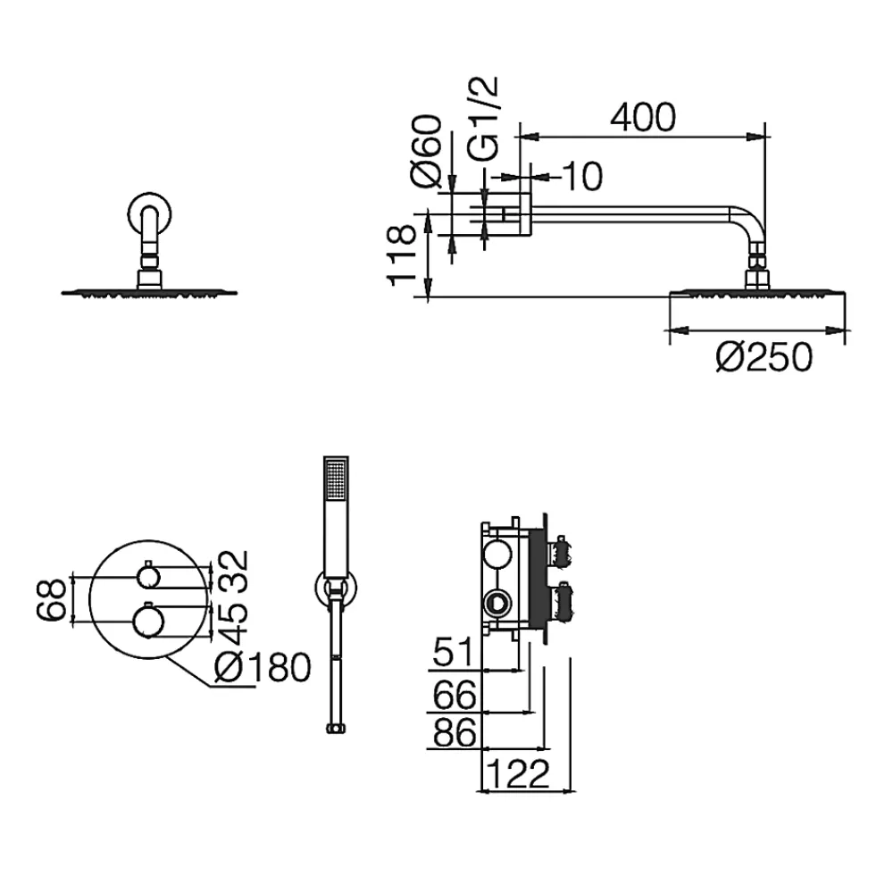 Imex Colonne de Douche Encastrée Thermostatique Anti-Calcaire Or Brossé MONZA GTD038/OC