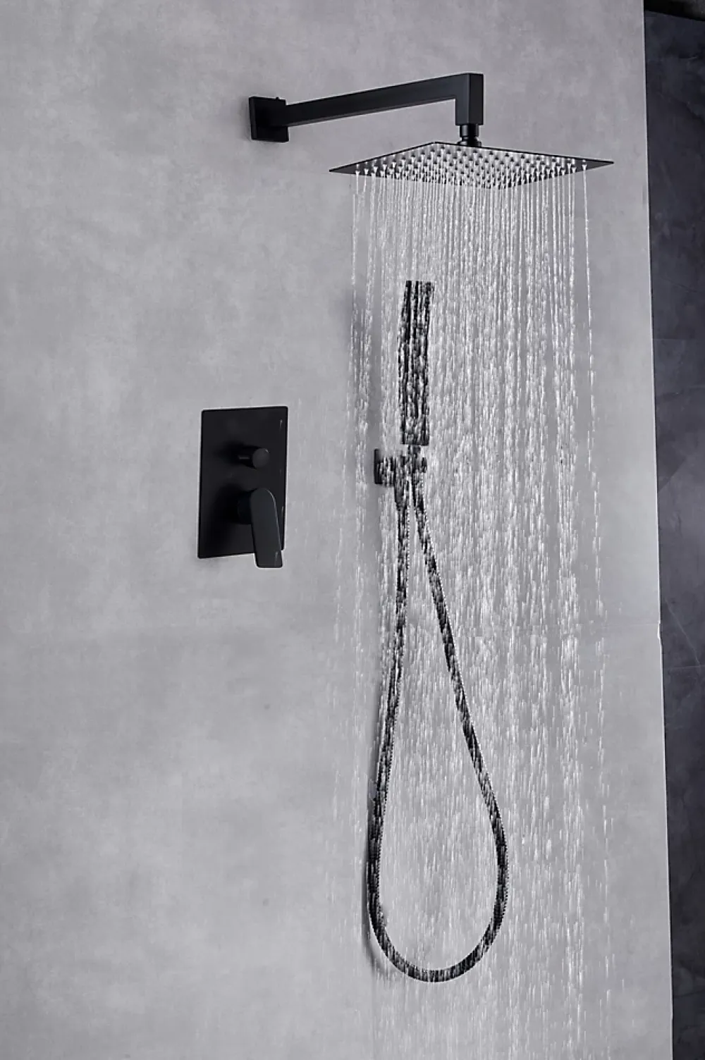 Edouard Rousseau Colonne de douche encastrée mécanique carrée noire, Wall