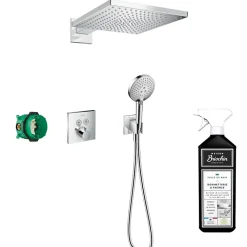 Hansgrohe Colonne de douche encastrée thermostatique ShowerSelect Square chromé + nettoyant Briochin