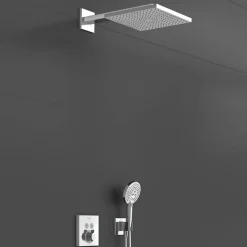 Hansgrohe Colonne de douche encastrée thermostatique ShowerSelect Square chromé + nettoyant Briochin