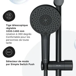 Am.Pm Europe Colonne de douche et bain baignoire thermostatique Système de douche avec mitigeur thermostatique Noir, F07XA422 X-Joy AM.PM