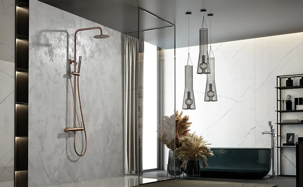 Imex Products Colonne de douche externe CURVED Mitigeur monocommande Or rose brosséChroméNoir matCanon de fusilOr brosséOr rose brossé Colonne