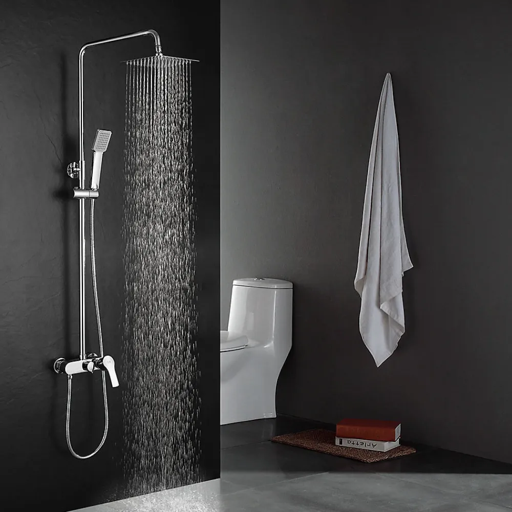 Colonne De Douche Mécanique|Kibath Colonne de douche extra-longue monocommande, carrée, 100-150 cm, finition chrome poli, en laiton