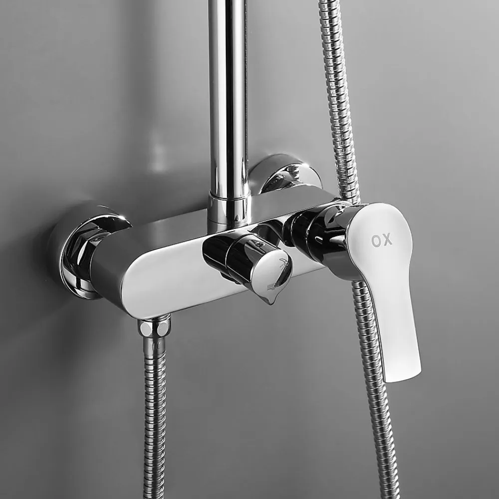 Colonne De Douche Mécanique|Kibath Colonne de douche extra-longue monocommande, carrée, 100-150 cm, finition chrome poli, en laiton