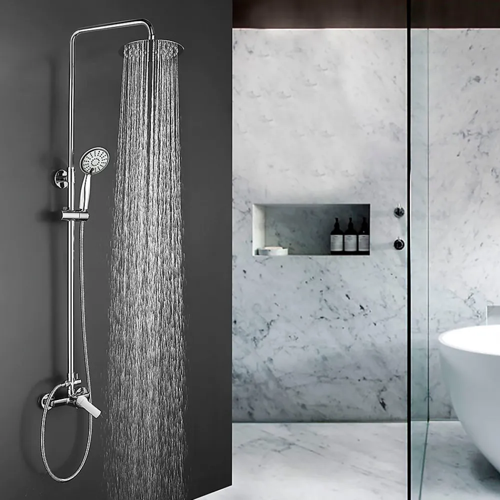 Colonne De Douche Mécanique|Kibath Colonne de douche extra-longue SIX ronde monocommande, 100-150 cm, finition chrome poli, en laiton