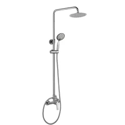 Colonne De Douche Mécanique|Kibath Colonne de douche extra-longue SIX ronde monocommande, 100-150 cm, finition chrome poli, en laiton