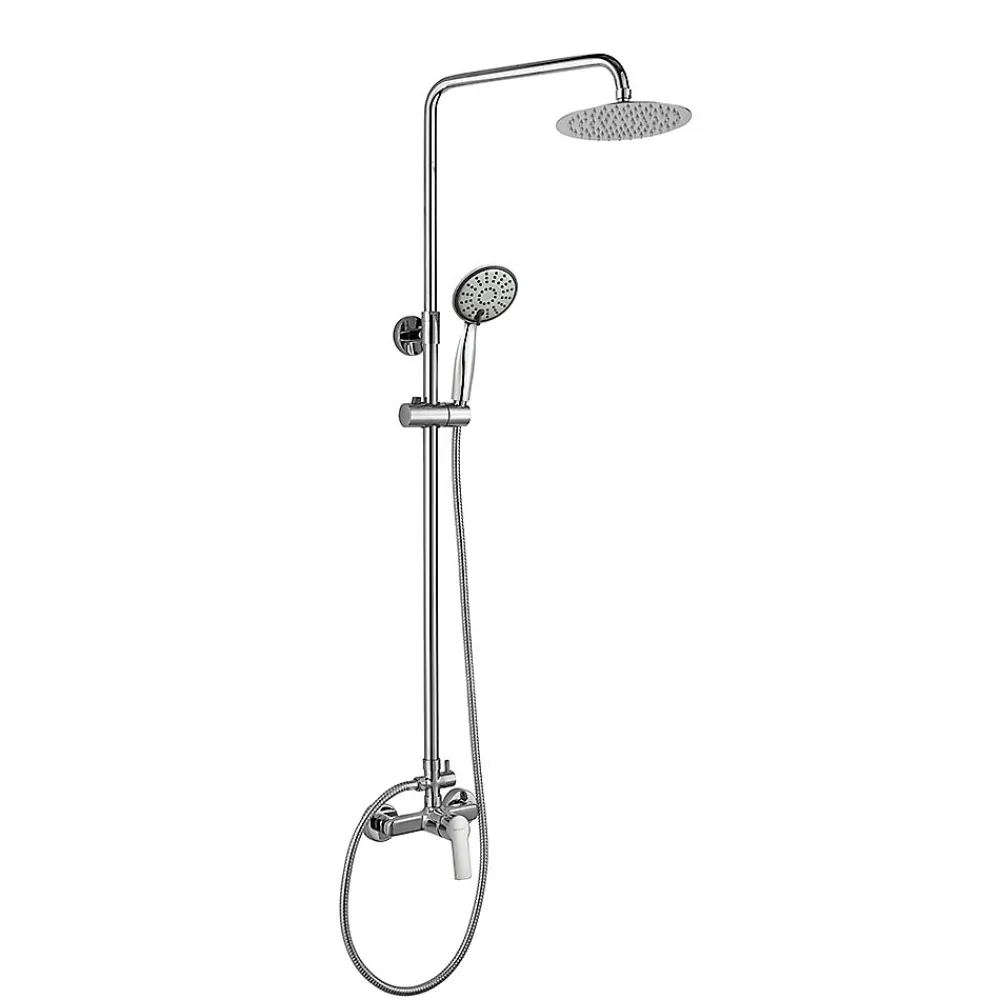 Colonne De Douche Mécanique|Kibath Colonne de douche extra-longue SIX ronde monocommande, 100-150 cm, finition chrome poli, en laiton