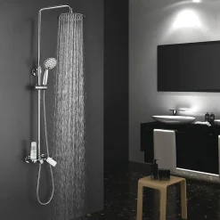 Kibath Colonne de douche extra-longue monocommande DUA ronde, 100-150 cm, finition chrome poli, en laiton