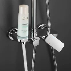 Kibath Colonne de douche extra-longue monocommande DUA ronde, 100-150 cm, finition chrome poli, en laiton