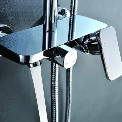 Kibath Colonne de douche extra-longue monocommande DUA ronde, 100-150 cm, finition chrome poli, en laiton