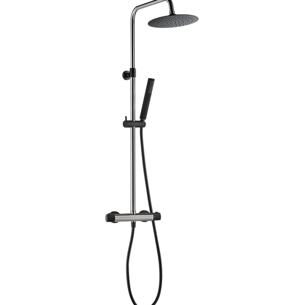 Essebagno Colonne de douche façon inox et noir avec thermostatique Kissy