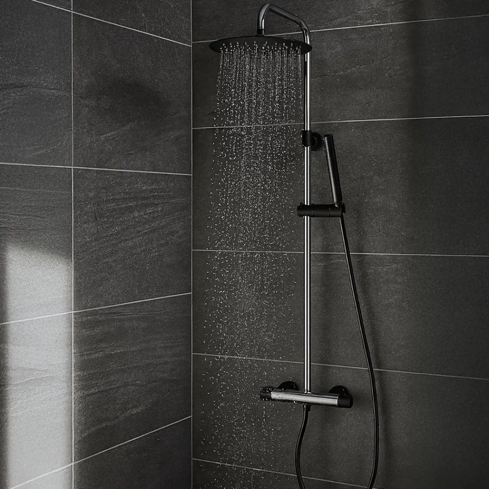 Essebagno Colonne de douche façon inox et noir avec thermostatique Kissy