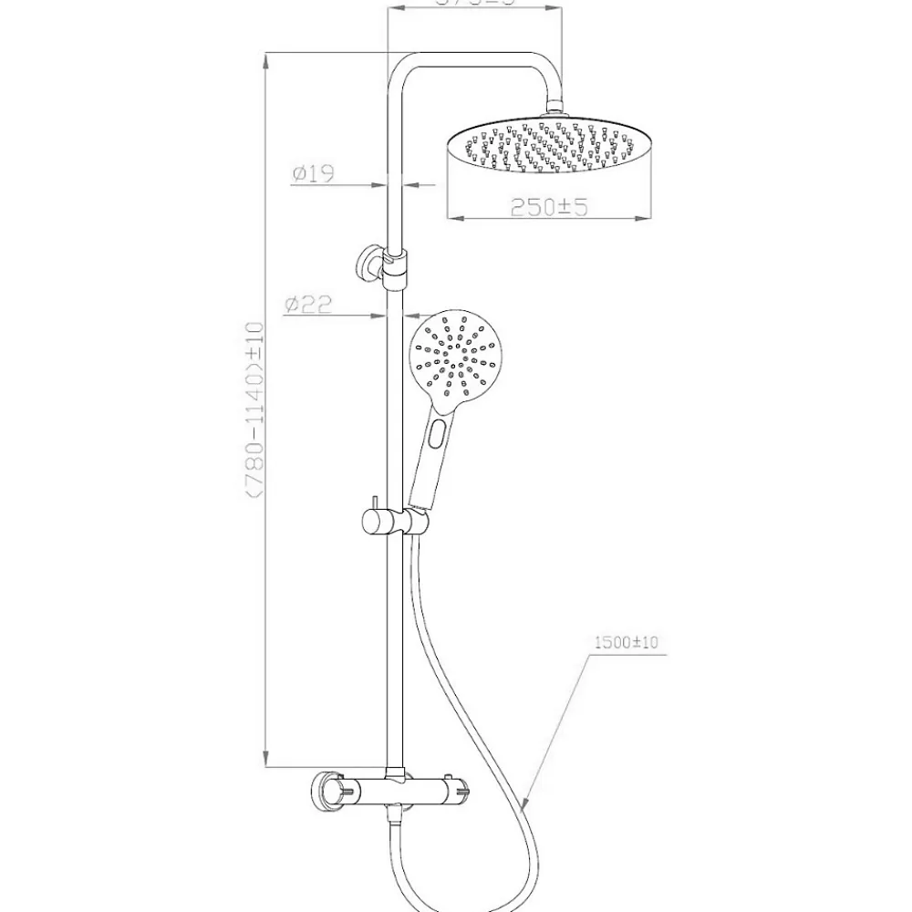 Essebagno Colonne de douche façon inox et noir avec thermostatique Kissy