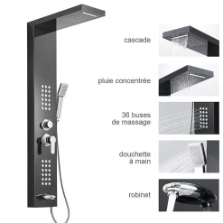 Colonne De Douche Hydromassante|Saniverre Colonne de douche hydromassante LULY 4 jets + 1 robinet Noir -