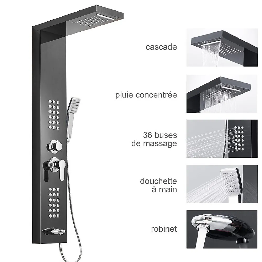 Colonne De Douche Hydromassante|Saniverre Colonne de douche hydromassante LULY 4 jets + 1 robinet Noir -