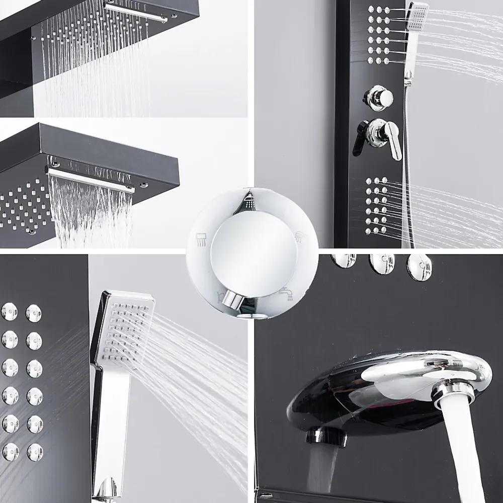 Colonne De Douche Hydromassante|Saniverre Colonne de douche hydromassante LULY 4 jets + 1 robinet Noir -