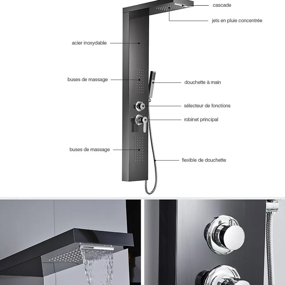 Saniverre Colonne de douche hydromassante KALY 4 jets Noir -