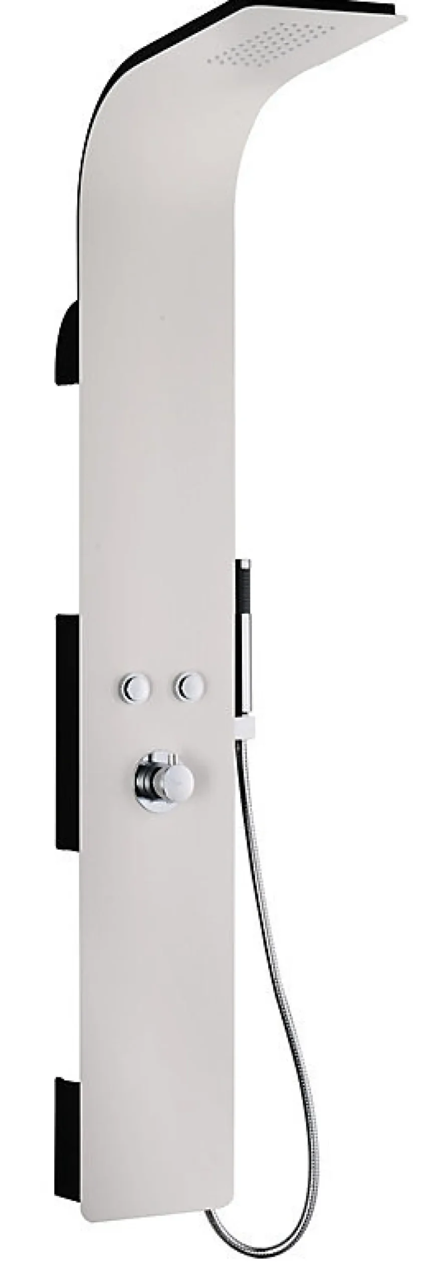 Colonne de douche hydromassante mécanique avec pommeau intégré + douchette + flexible, noir/blanc, Essebagno
