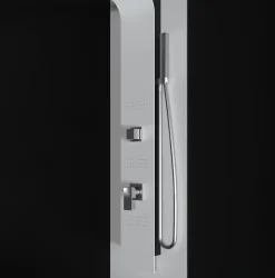 Colonne De Douche Hydromassante|Laneri Colonne de douche hydromassage en aluminium verni en poudre blanche mat (frontal) et noir mat (lateral)