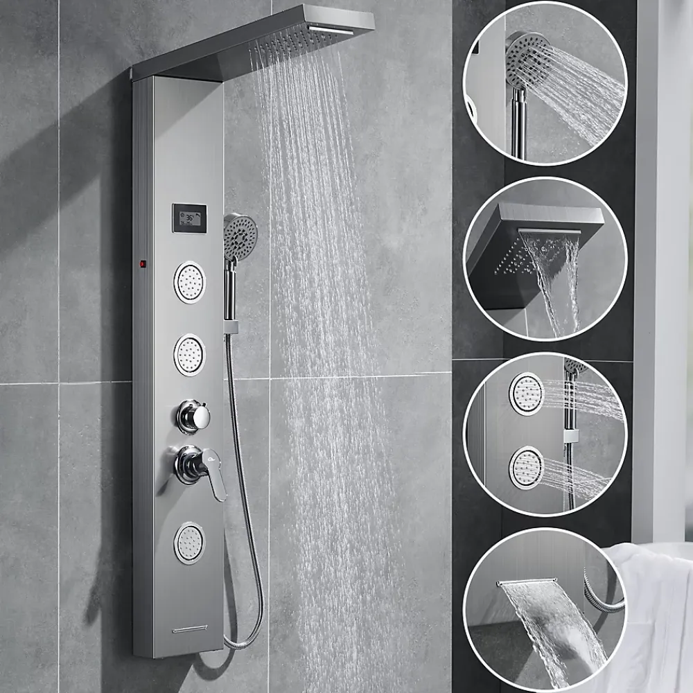 Auralum Max Colonne de Douche Hydromassante Panneau de douche Chromé en Inox Laiton Murale Système de Douche Digitale Multifonctionnel