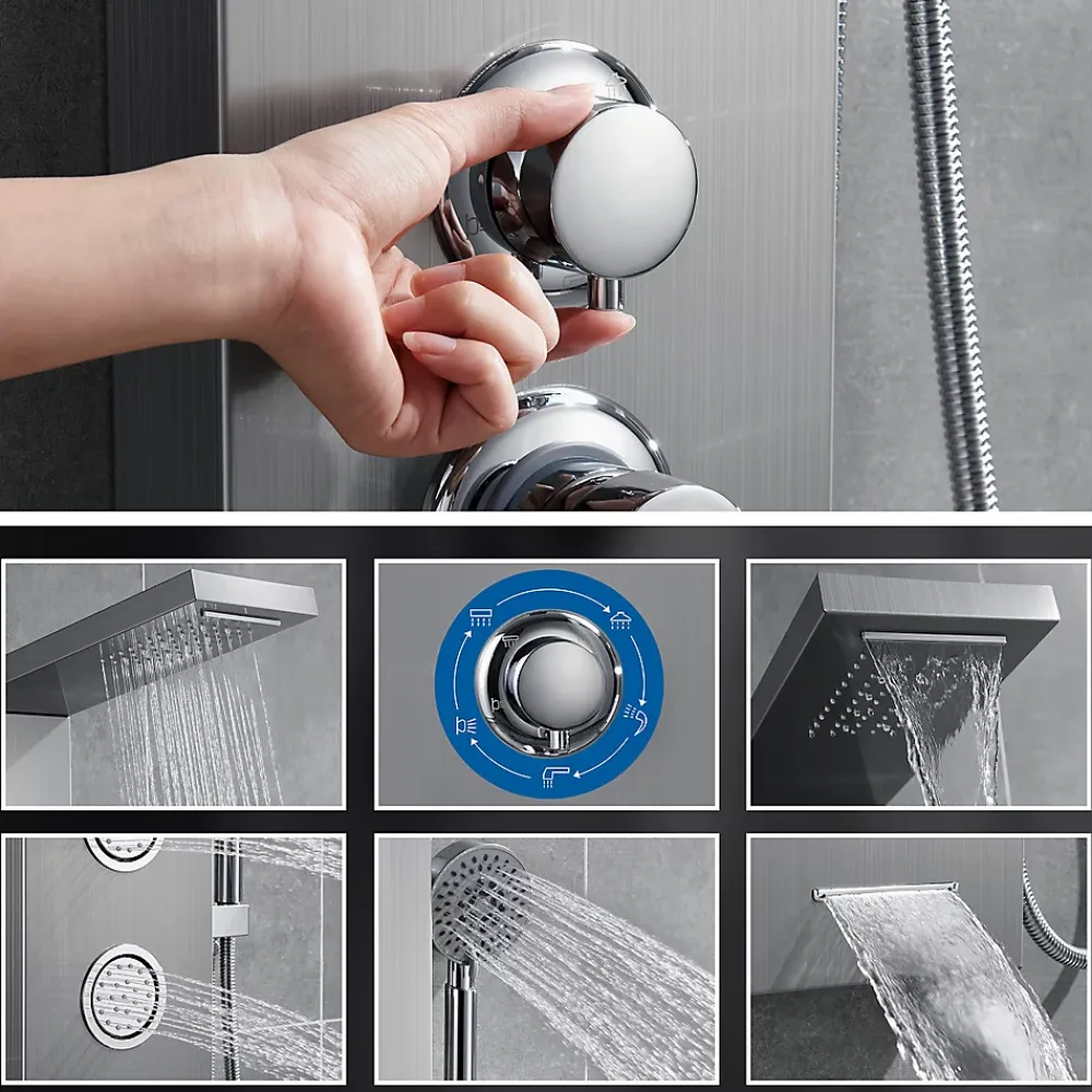 Auralum Max Colonne de Douche Hydromassante Panneau de douche Chromé en Inox Laiton Murale Système de Douche Digitale Multifonctionnel