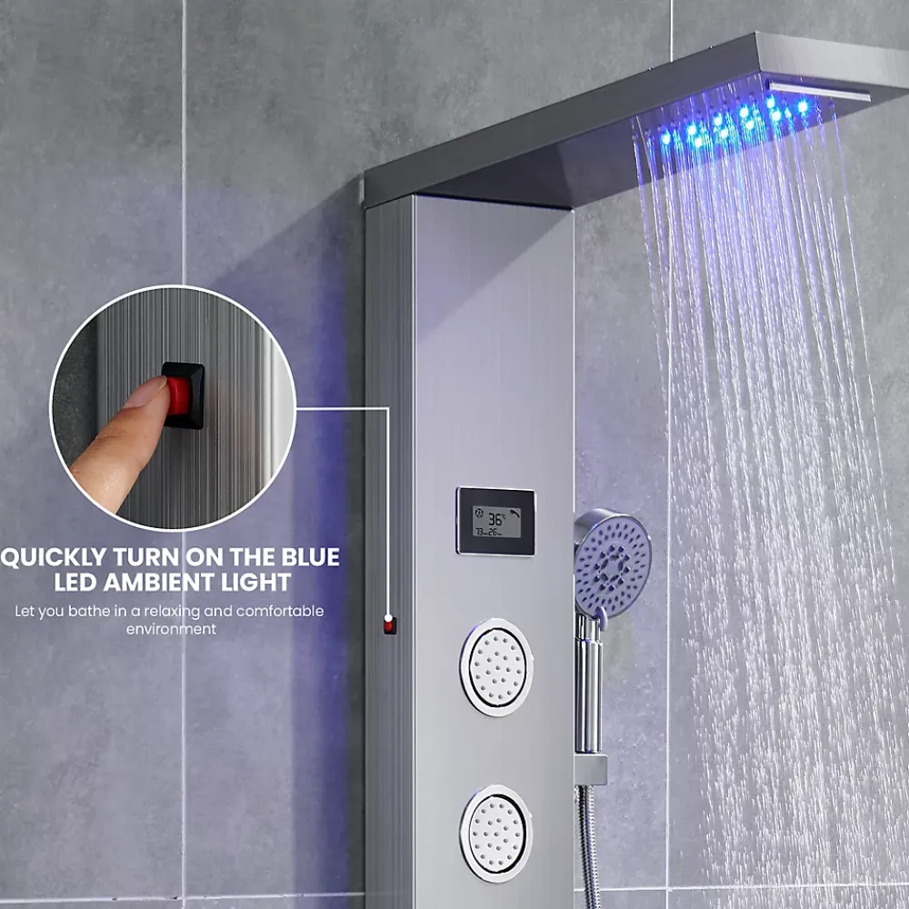 Auralum Max Colonne de Douche Hydromassante Panneau de douche Chromé en Inox Laiton Murale Système de Douche Digitale Multifonctionnel