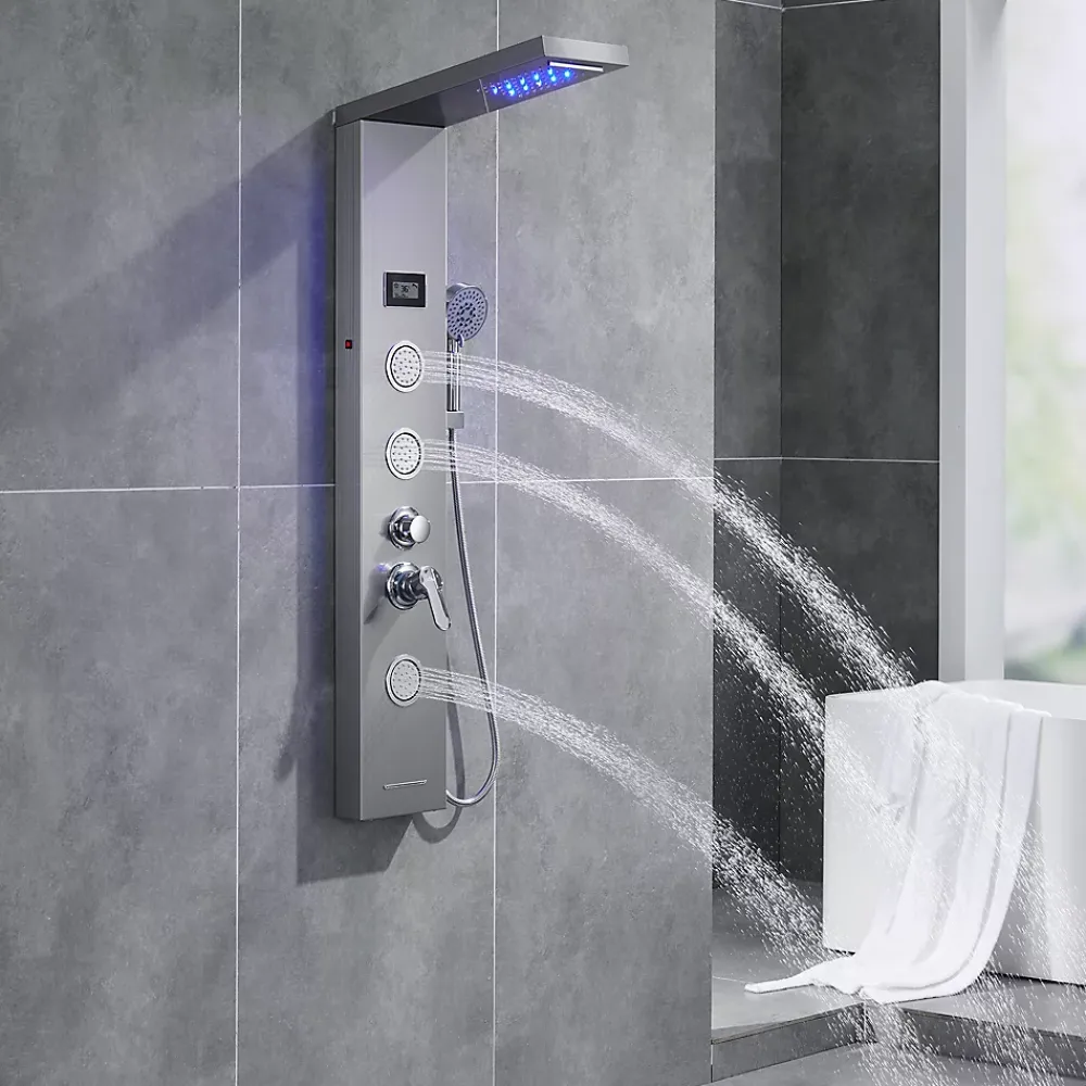 Auralum Max Colonne de Douche Hydromassante Panneau de douche Chromé en Inox Laiton Murale Système de Douche Digitale Multifonctionnel