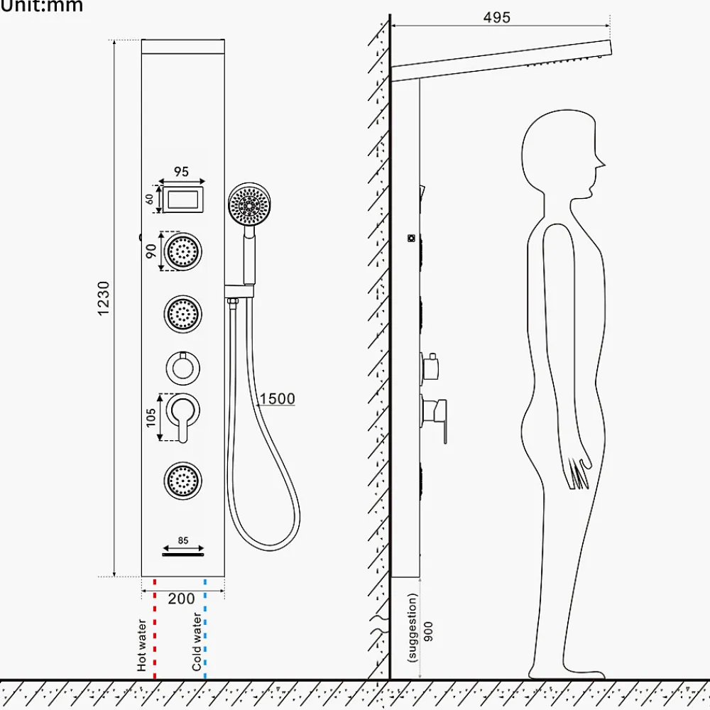 Auralum Max Colonne de Douche Hydromassante Panneau de douche Chromé en Inox Laiton Murale Système de Douche Digitale Multifonctionnel