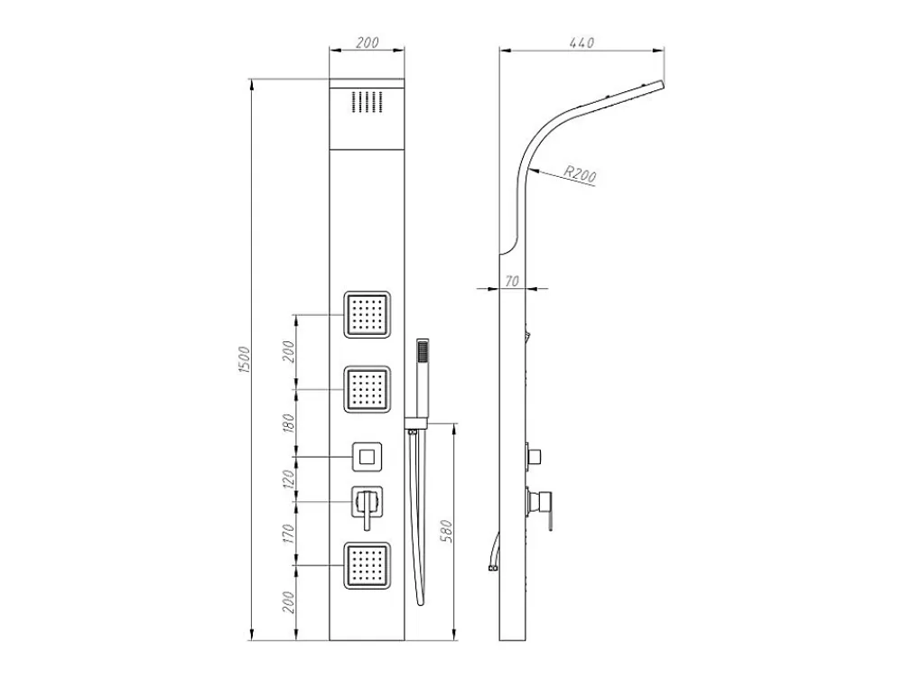 Vente-unique Colonne de douche hydromassante - Argenté - 20 x 150 cm - TYRA
