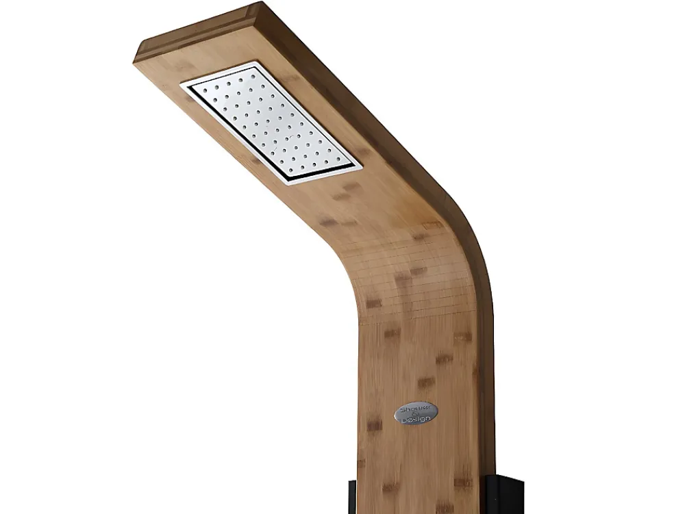 Vente-unique Colonne de douche hydromassante, pluie tropicale et panneau en bambou - 22 x 145 cm - DALIMA