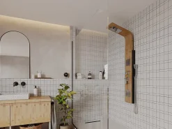 Vente-unique Colonne de douche hydromassante, pluie tropicale et panneau en bambou - 22 x 145 cm - DALIMA