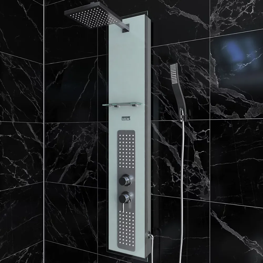 Galedo Colonne de douche hydromassante mécanique avec pommeau + douchette + flexible, blanc, Crystal