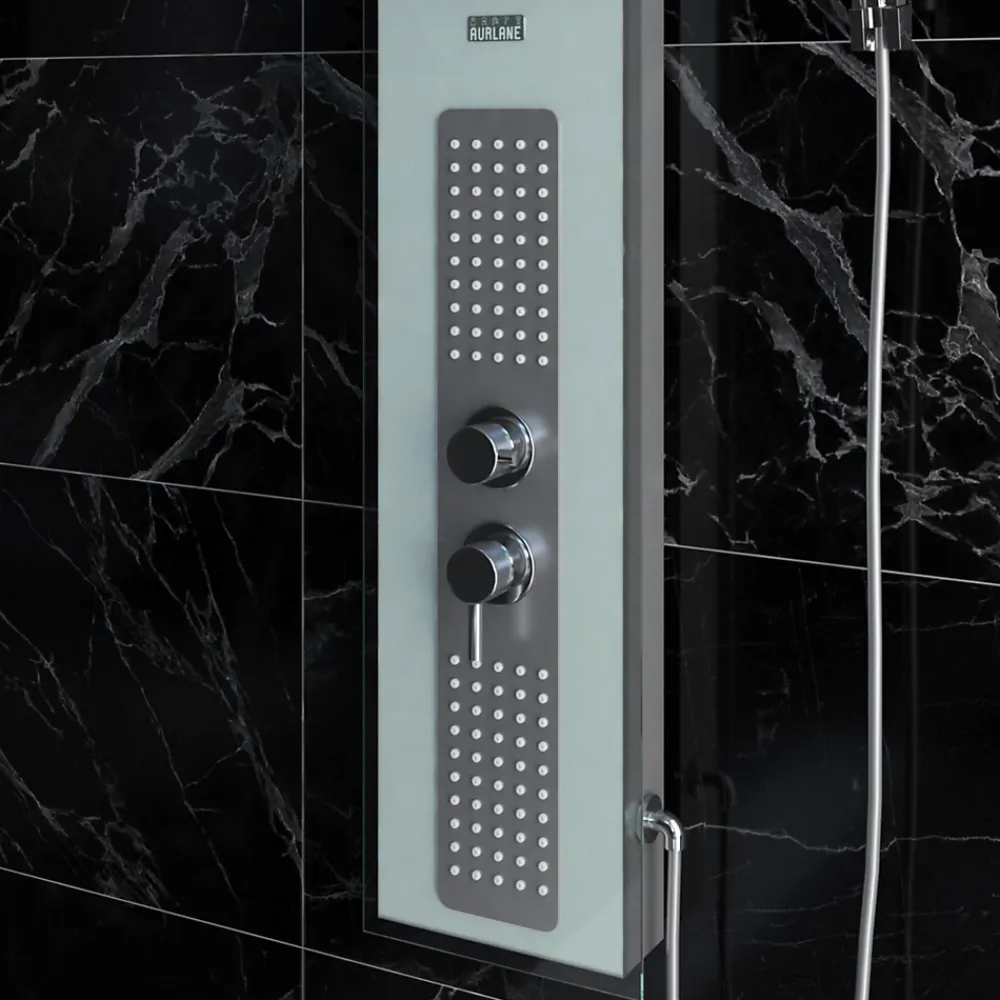 Galedo Colonne de douche hydromassante mécanique avec pommeau + douchette + flexible, blanc, Crystal