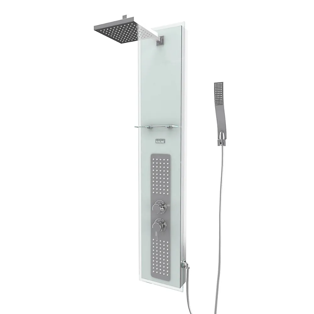 Galedo Colonne de douche hydromassante mécanique avec pommeau + douchette + flexible, blanc, Crystal